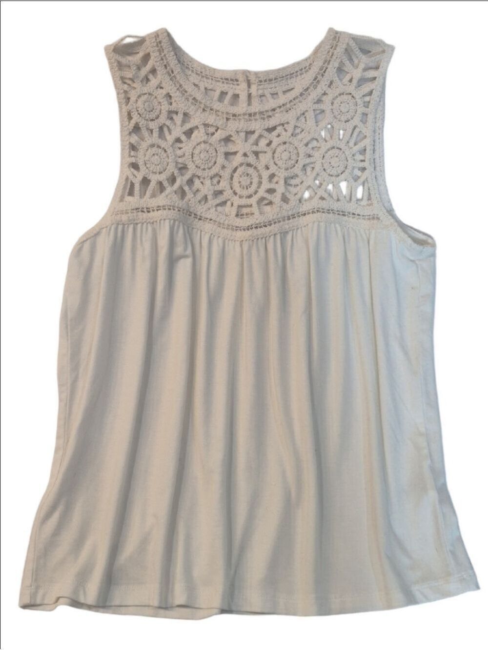Reitmans Cream Crochet Yoke Sleeveless Tank Top XS